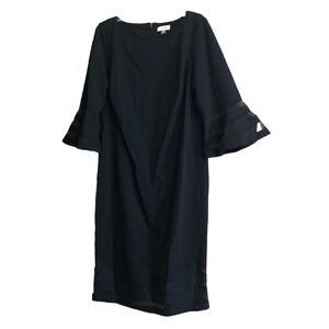 Calvin Klein Women’s 3/4 Bell Sleeve Sheer Stripe Sheath Dress Black Size 14W